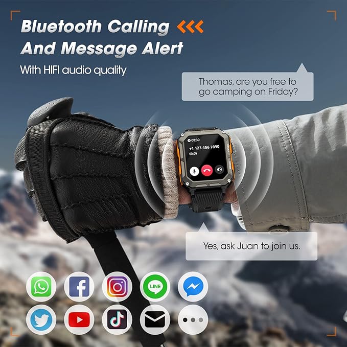 Military Smart Watch for Men with Blood Pressure (Answer/Make Call), Rugged Tactical Smartwatch for Android and iPhone, 10 ATM Waterproof Outdoor Sports Fitness Tracker with Heart Rate, Sleep Monitor