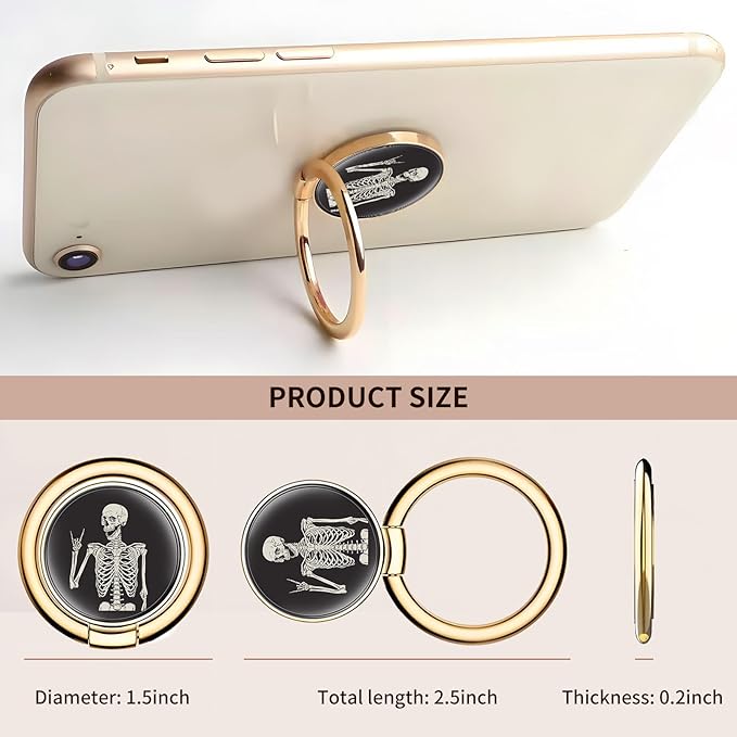 Cell Phone Ring Holder, Cute Metal Phone Grip Stand Finger Ring Kickstand, Flexible 360°Rotation Phone Tablet Case Accessories Compatible with Most Phones Cool Black Skull