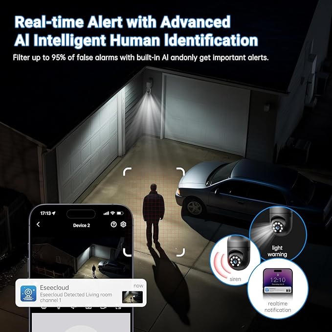 2K Light Bulb Camera Outdoor, 2.4/5GHz Wi-Fi 6 Security Cameras Wireless Outdoor, 360° PTZ Cameras for Home Security with Color Night Vision, AI Human Detection, 2 Way Talk, Easy Installation,2 Packs