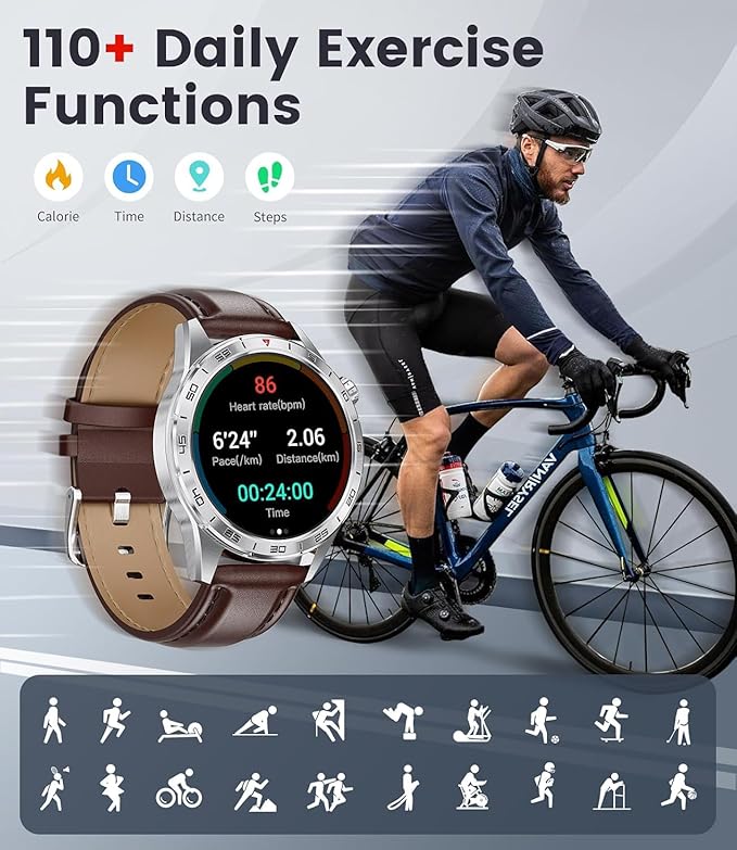 Smart Watch for Men (3 Straps),Answer/Make Calls,1.43'' AMOLED,IP68 Waterproof,110+ Sports Modes Fitness Watch with Sleep Monitor/SpO2/Heart Rate/Pedometer Rugged Smart watch for Android/iOS Silver