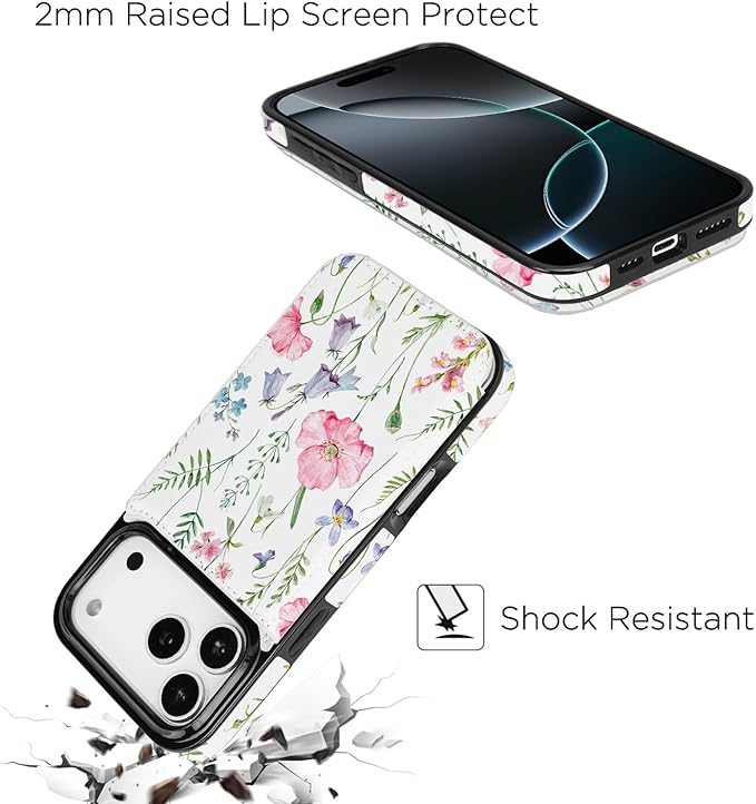 uCOLOR for iPhone 17 Pro Max Wallet Case with Card Holder PU Leather RFID Blocking Design iPhone 17 Pro Max flip case for Women Men Magnetic Clasp Kickstand Design 6.9 inch (Pink Flowers)
