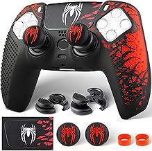 Silicone Skin Cover Sticker x 1 & Extender Grips x 2 for PS5 Controller Spider Red - Image 1