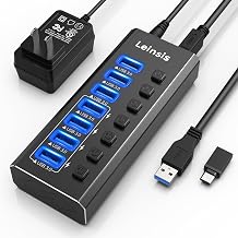 Powered USB Hub 3.0, Leinsis 7-Port USB 3.0 Hub [Durable Aluminum] 7 Data Transfer Ports+ 4 Smart Charging Ports with Individual On/Off Switches, USB Hub 3.0 Powered with Power Adapter for Laptop PC - Image 1