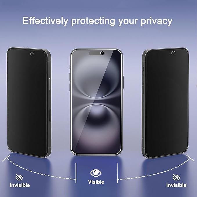 Ailun 3 Pack Privacy Screen Protector for iPhone 16 [6.1 inch] + 3 Pack Camera Lens Protector, Anti Spy Private Tempered Glass Film, Case Friendly, [9H Hardness][Not for iPhone 16e/16Pro/Plus/ProMax]