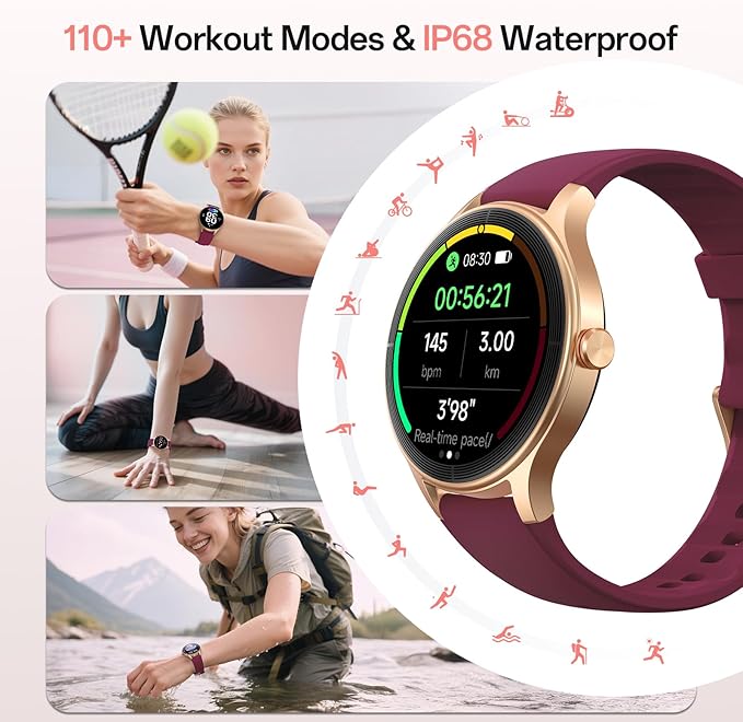 Smart Watches for Women,1.57" HD Touchscreen SmartWatch(2 Bands) with Bluetooth Calls (Make/Answer),Fitness Tracker with Heart Rate/Sp02/Sleep Monitor,110+ Sport Modes (Purple, 1.57)