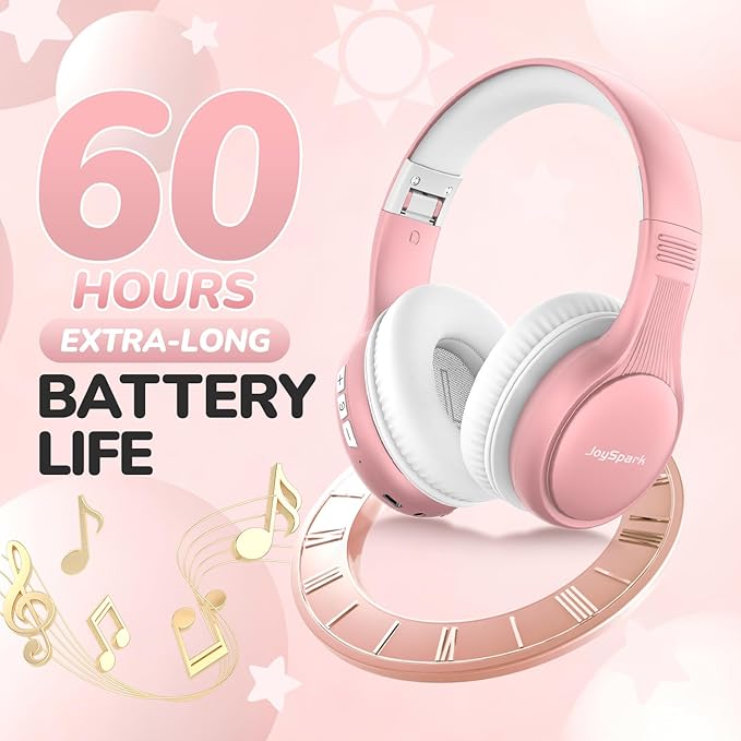 Kids Bluetooth Headphones, 60 Hours Playtime, Bluetooth 5.4 Kids Headphones Wireless, Type-C Fast Charging, 85/94dB Volume Limited, Foldable Toddler Wireless Headsets with Mic-Rose Gold