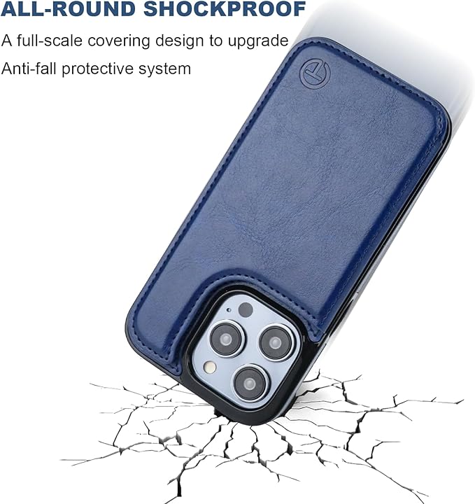 ONETOP Compatible with Magsafe for iPhone 13 Pro Wallet Case with Card Holder, PU Leather Kickstand RFID Blocking Case, Double Magnetic Clasp and Durable Shockproof Cover 6.1 Inch (Blue)
