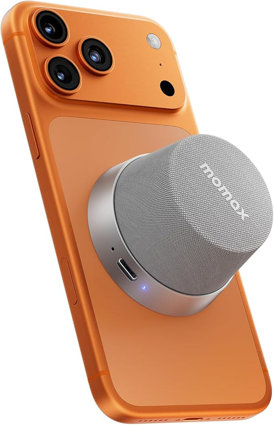 MOMAX Magnetic Mini Bluetooth Speaker, IPX6 Waterproof, 12H Playtime, TWS True Wireless Stereo, USB-C Rechargeable, Portable Shower & Outdoor Speaker, Bass-Enhanced, Call Function, Travel & Gift Ideas