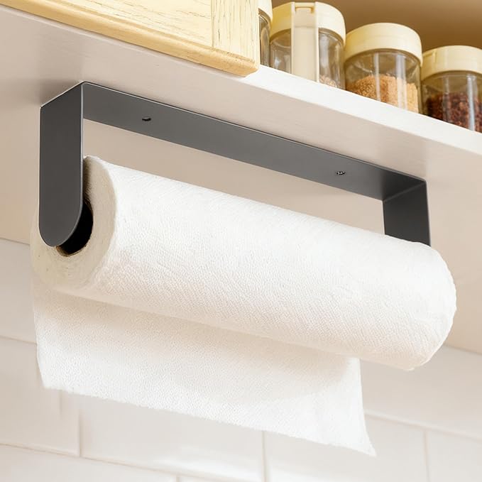 YIGII Paper Towel Holder Under Cabinet – Self Adhesive or Drilling, Wall Mount Paper Roll Holder for Pantry, Bathroom, RV, Stainless Steel Papertowel Holders