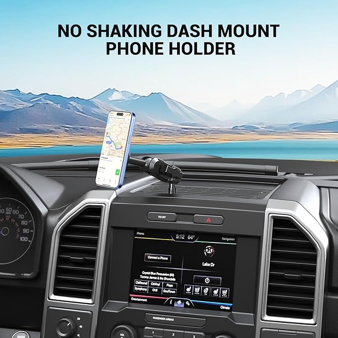 No Punching Required Dash Phone Holder, Compatible with 2015-2020 F150 2017-2022 F250 F350, Metal Cellphone Mounting Bracket Stand for Most CellPhones (Clip Type)