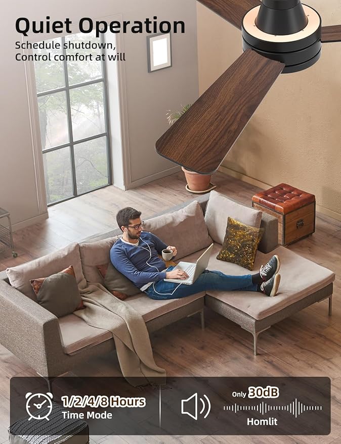42" RGB Ceiling Fan with Light, Music Sync Smart Fan with Alexa/Google/App Control, Low Profile Flush Mount, 6-Speed Quiet DC Motor, 4 CCT Dimmable Lighting for Bedroom Living Room, Black