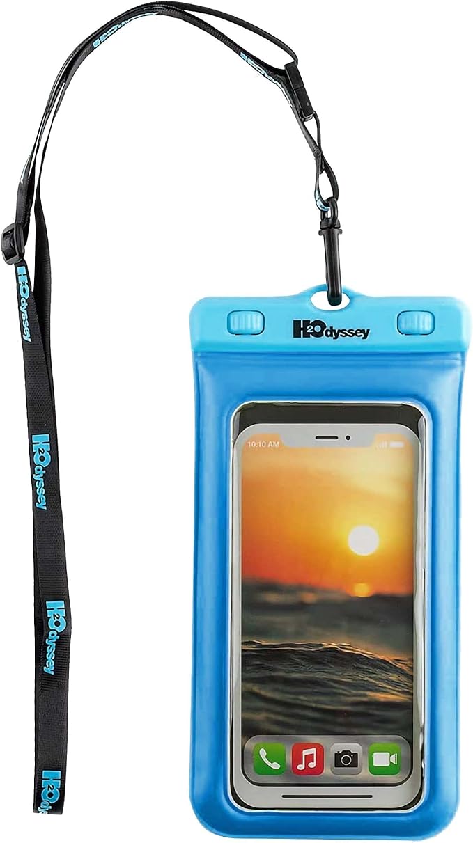 H2ODYSSEY Waterproof Phone Case and Lanyard - Excellent Waterproof Protection - Floats in The Water -Lanyard for Beach Kayak Travel - Universal Size - Blue