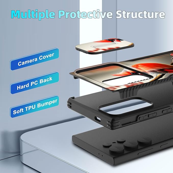 for Galaxy S26 Ultra Case Built in Slide Camera Lens Cover,Heavy Duty Shockproof Protection Dual Layer Case for Samsung Galaxy S26 Ultra 6.9" 2026,Red Cardinal Bird