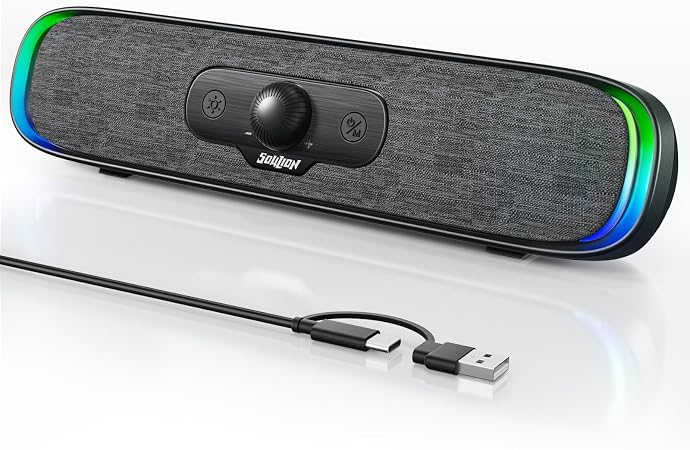 SOULION Computer Speakers, Wired USB Powered Bluetooth Sound bar for PC