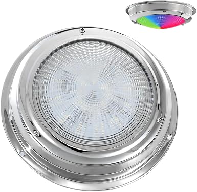 Marine Dome Light, Remote Controland Switch Control Full-Color RGBW LED, Adjustable Brightness andColor, Boat Interior Cabin Lighting, 12V DC, 6-Inches (Remote Control Not Included)