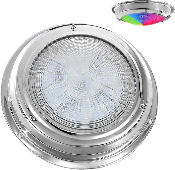 Marine Dome Light, Remote Controland Switch Control Full-Color RGBW LED, Adjustable Brightness andColor, Boat Interior Cabin Lighting, 12V DC, 6-Inches (Remote Control Not Included)