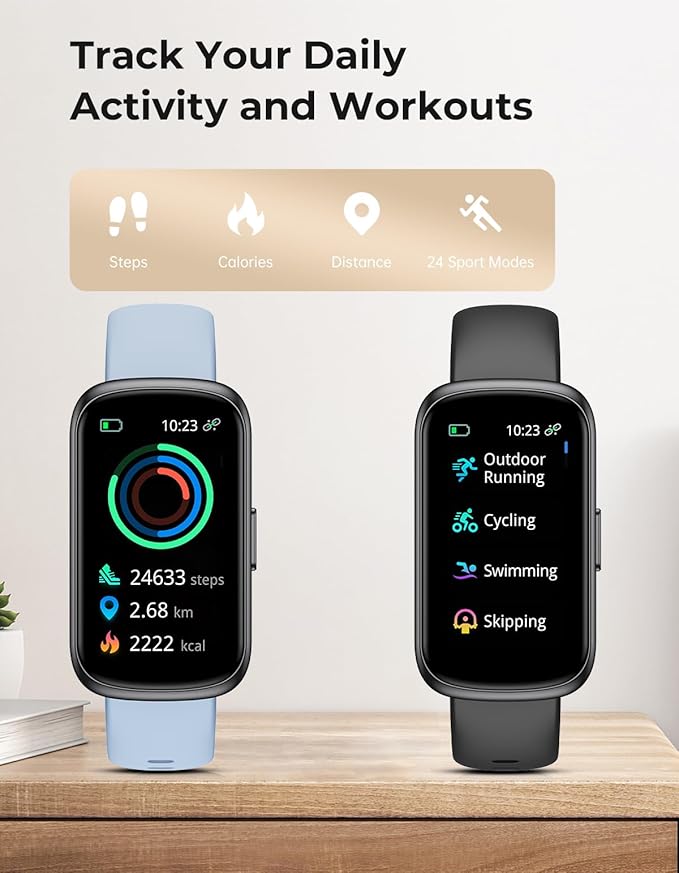 Fitness Tracker with 24/7 Heart Rate Monitor, Sleep Tracker - 3 ATM Waterproof Fitness Watch Calorie Step Counter Smart Watch Includes 3 Sport Bands for Android iOS Women Men, Black