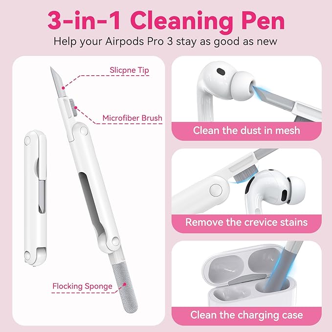 for Airpods Pro 3 Case 2025, Anti-Yellowing Clear Case for Airpods Pro 3 with Secure Lock & Phone Stand, Soft TPU Drop Protection Cover with Cleaning Kit (Red)