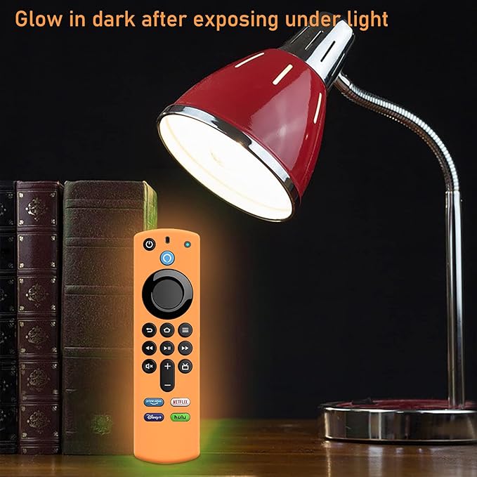 Stick 4k Max Case for TV Stick 3rd Gen 2021 Glow in The Dark, Orange Voice TV Remote Protective Silicone Cover with Lanyard- LEFXMOPHY