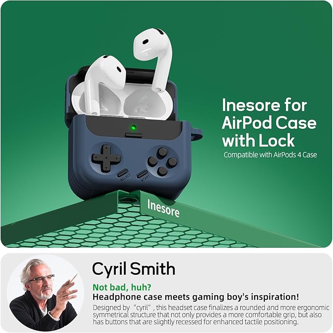 Inesore for Airpods 4 Case with Lock,Compatible with Airpods 4 with Active Noise Cancellation Cases,Classic Cool Funny Game Console Air pods4 Case Cover for Men Boy with Cleaner Kit(Navy Blue)