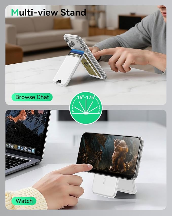 for MagSafe Wallet with Stand, 5 Card Holder, Slim Leather Magnetic Wallet for iPhone 17/16/15/14/13/12 Pro Max Plus Air Series, 3 Card Slots & 1 Cash Slot,White