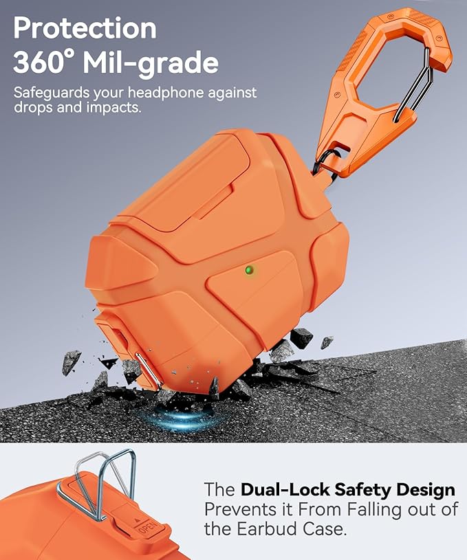 for AirPods Pro 3rd Case (2025 New),Secure Lock & Phone Stand Design Compatible with Airpods Pro 3 Generation Cover with Cleaner Kit-Orange
