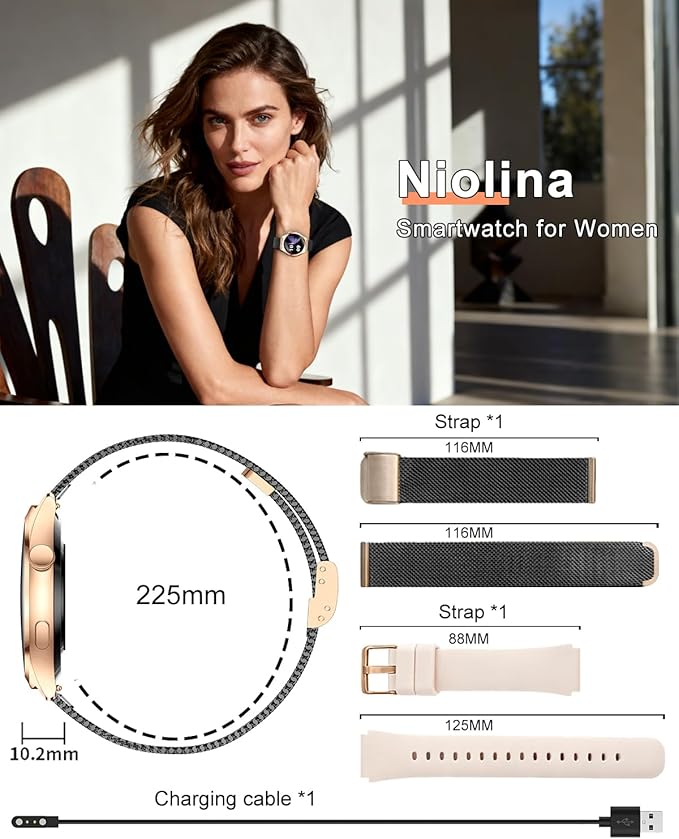 Smart Watches for Women, 1.27" TFT Touchscreen Smartwatch Answer/Make Call, Activity Fitness Trackers with 120+ Sports/HR/Sleep/SpO2 Monitor, IP68 Waterproof for Android iOS (Gold Black)