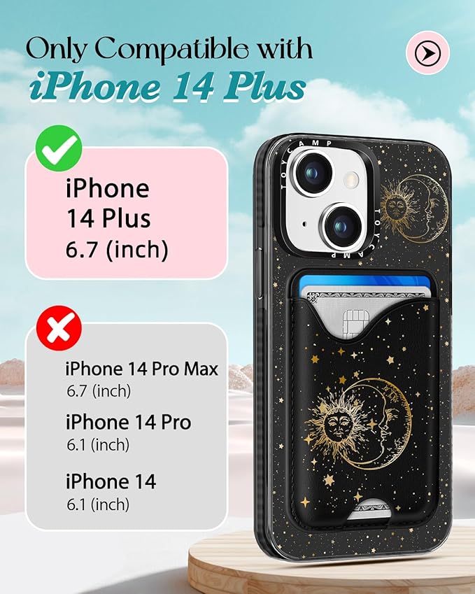 Toycamp for iPhone 14 Plus Case - Compatible with Magsafe Credit Card Holder Wallet Magnetic Cute Women Teen Girls Kawaii Girly Unique Sun Moon Design Phone Cover for iPhone 14 Plus