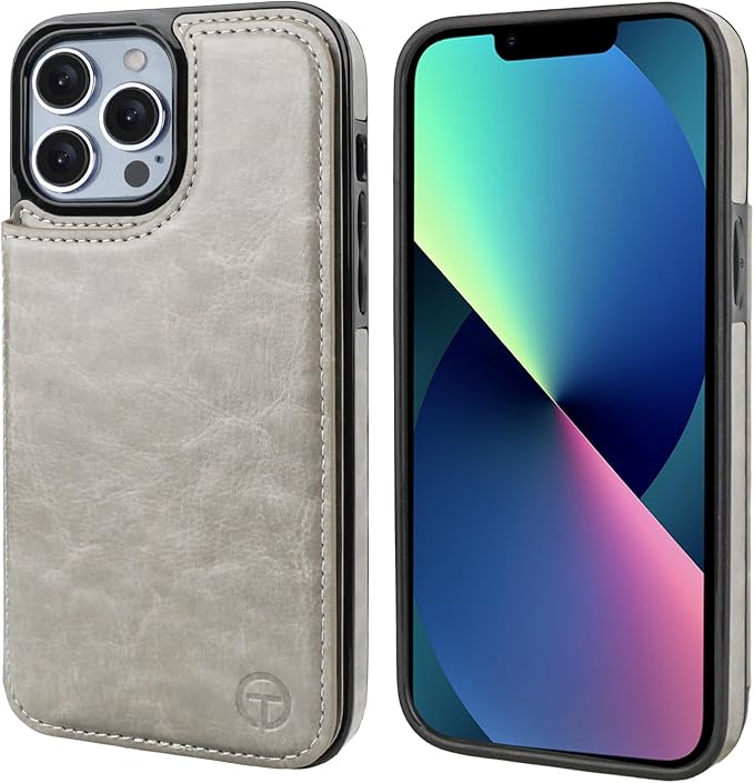 ONETOP Compatible with Magsafe for iPhone 13 Pro Max Wallet Case with Card Holder, PU Leather Kickstand RFID Blocking Case, Double Magnetic Clasp and Durable Shockproof Cover 6.7 Inch (Grey)