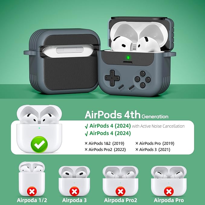 Inesore for Airpods 4 Case with Lock,Compatible with Airpods 4 with Active Noise Cancellation Cases,Classic Cool Funny Game Console Air pods4 Case Cover for Men Boy with Cleaner Kit(Black)