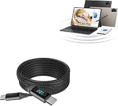 BoxWave Cable Compatible with ZTE Axon Pad - PowerDisplay PD Cable (6ft) - USB-C to USB-C (100W), LED Wattage Info Extra Long Braided Nylon - Jet Black - Image 1
