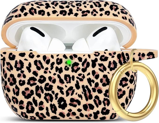 Khaki Leopard Silicone Compatible with AirPods Pro Case 2019, Gawnock Soft Case Cover Flexible for Print Cover for Women Girls with Keychain - Khaki Leopard Cheetah