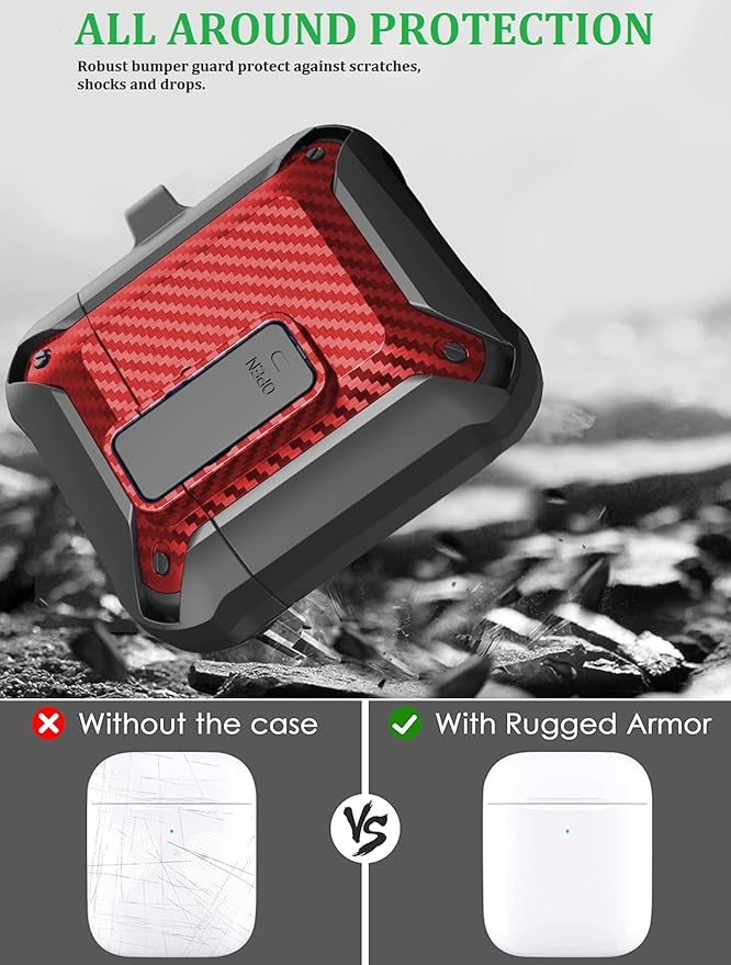 for Airpods 2nd 1st Generation Case Men Lock with Cleaner Kit, Rugged AirPod 2/1 Gen Protective Hard Cover Shockproof Skin Boys Women with Keychain for Apple iPods 2nd/1st Cases, Black