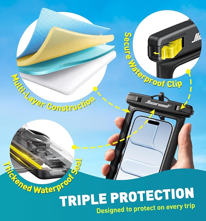 Hiearcool Waterproof Phone Pouch,Waterproof Phone Case for iPhone 17 16 15 14 13 Pro Max Plus up to 8.3",IPX8 Cellphone Dry Bag for Beach Cruise Travel Black&Olive Green-2Pack | up to 8.3", IPX8, Cellphone Dry Bag, 2Pack