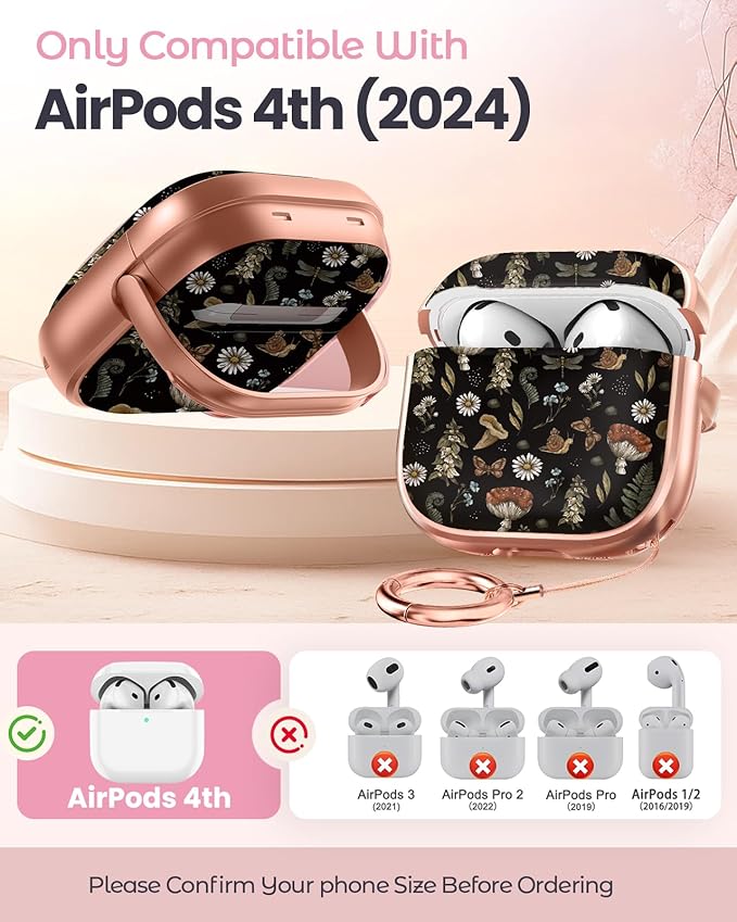 Coralogo for AirPods 4 Case with Safety Lock - Cute Cartoon for Women Girls Fashion Stylish Mushroom Pattern Design Kawaii Girly Girlish Hard Protective Cover for AirPods 4th Generation 2024