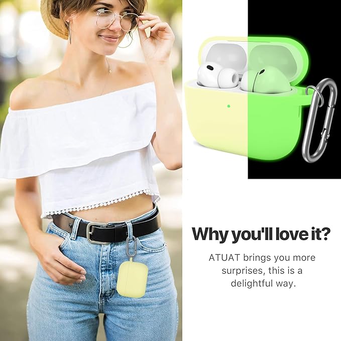 ATUAT for AirPods Pro 3 Case Cover with Cleaner, Protective Soft Silicone Skin with Keychain for Women Men for Apple AirPods Pro 3rd Generation Case(2025), Front LED Visible, Fluorescent Green