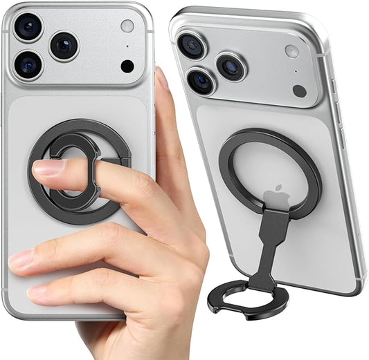 CloudValley for Magsafe Phone Grip Holder - Adjustable Dual-Sided Magnetic Finger Ring Stand 4-in-1, Compatible with iPhone 17/16-12 & MagSafe Car Mounts, Black