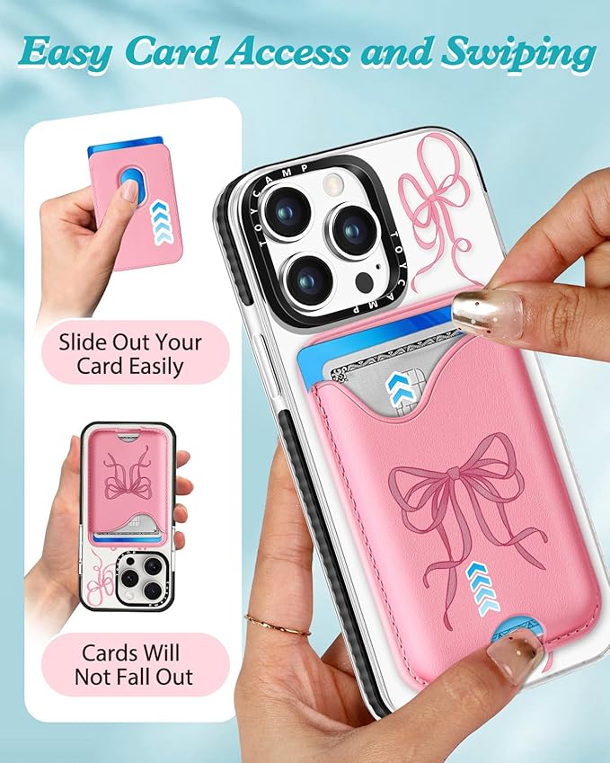 Toycamp for iPhone 14 Pro Case - Compatible with Magsafe Credit Card Holder Wallet Magnetic Cute Women Teen Girls Kawaii Girly Unique Bow Design Phone Cover for iPhone 14 Pro