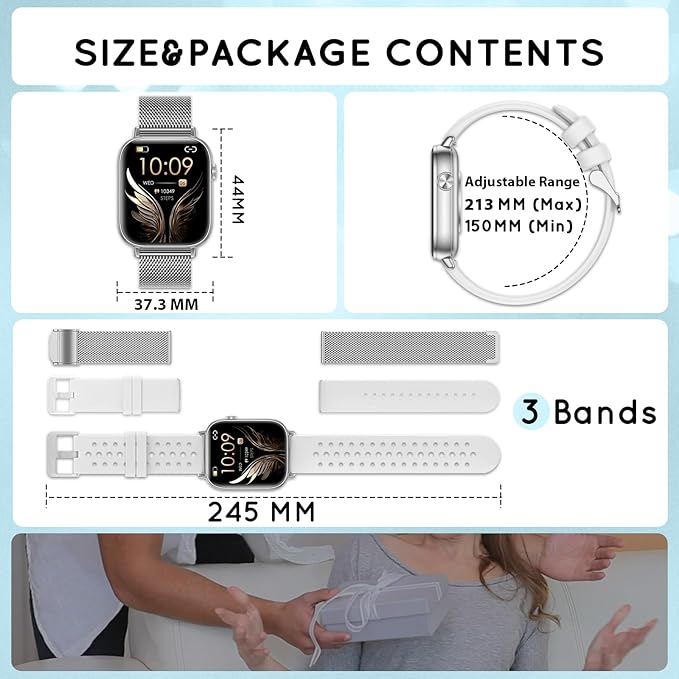 Smart Watch for Women Men (Answer/Make Calls) 1.83" HD 3 Bands Smartwatch Compatible Android iPhone Phones with Fitness Step Tracker/Heart Rate/Sleep Monitor, 120+ Sports Modes IP68 Waterproof, Silver