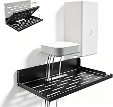 Foldable Wall Mount Router Shelf 14" W x 8" D Metal WiFi Modem Holder with Cable Hole & Heat Vents, Space Saving Floating Wall Bracket for Router, Modem, TV Box, Mini Projector - Image 1
