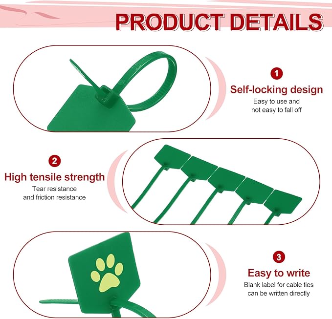 MECCANIXITY 100Pcs 4.7 Inch Waterproof Shipping Tags 0.12" Nylon Writable Hanging Tags Self Locking Labels Zip Tie Wraps for Indoor and Outdoor, Green
