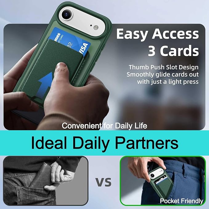 Magnetic for iPhone Air Case & iPhone 17 Air Case with Detachable Wallet, Compatible with MagSafe, Military Protective Slim Phone Cover with Card Holder, Green