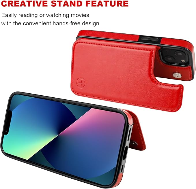 ONETOP Compatible with Magsafe for iPhone 13 Mini Wallet Case with Card Holder, PU Leather Kickstand RFID Blocking Case, Double Magnetic Clasp and Durable Shockproof Cover 5.4 Inch (Red)