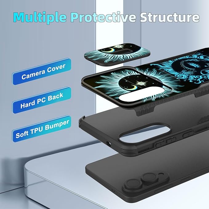 for Galaxy S25 Edge Case Built in Slide Camera Lens Cover,Heavy Duty Shockproof Protection Dual Layer Case for Samsung Galaxy S25 Edge 2025,Sun Moon