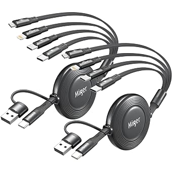 Dual USB-C Multi Charging Cable,6 in 1 Retractable Charger Cable[2Pack 4Ft]