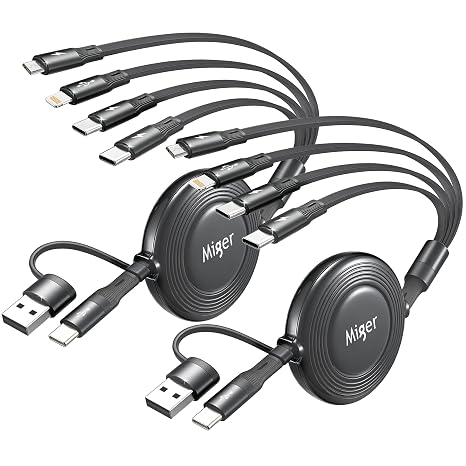 Dual USB-C Multi Charging Cable,6 in 1 Retractable Charger Cable[2Pack 4Ft]