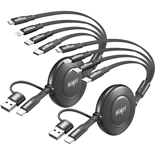 Dual USB-C Multi Charging Cable,6 in 1 Retractable Charger Cable[2Pack 4Ft]