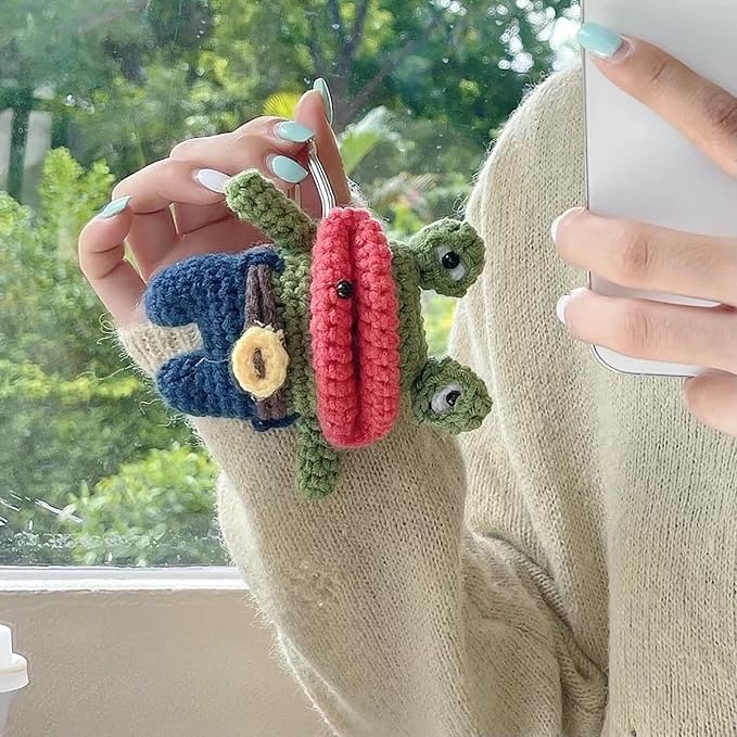 Yatchen Plush Case for AirPods 4, Kawaii Cute 3D Cartoon Fur Sausage Mouth Frog Design Funny for AirPods 4rd Generation Cover with Keychain Protective Case for Women Girls