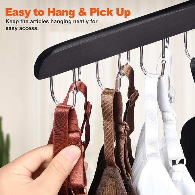2 Pack Bra and Tank Top Closet Organizer Hangers, Foldable Wooden Space-Saving Hanger with 14 Hooks, Bra Hangers for Closet Organizer，Premium Closet Organizers and Storage for Dorm & Apartment (Black)