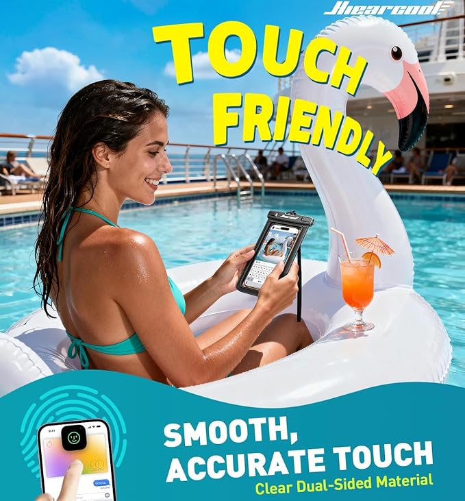 Hiearcool Waterproof Phone Pouch, IPX8 Waterproof Phone Case for iPhone 17 Pro Max, Cell Phone Dry Bag Plus Waterproof Fanny Pack Dry Bag with Privacy Front and Clear Back for Beach Cruise
